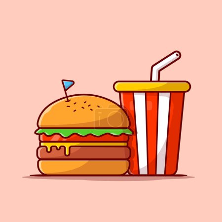 Ilustración de Burger And Soda Cartoon Vector Icon Illustration (en inglés). Comida y bebida Concepto de icono Vector Premium aislado. Estilo plano de dibujos animados - Imagen libre de derechos