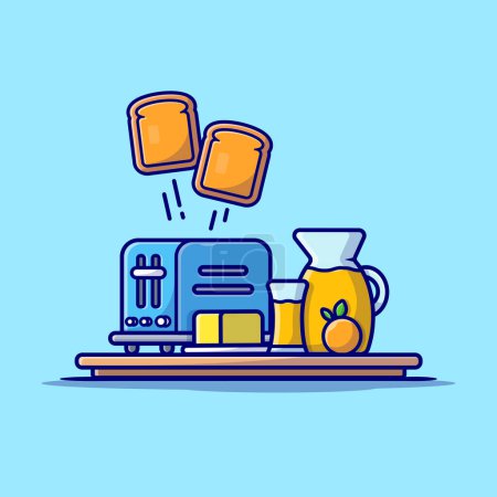 Illustration for Orange Juice with Toast Bread Cartoon Vector Icon Illustration. Food And Drink Icon Concept Isolated Premium Vector. Flat Cartoon Style - Royalty Free Image