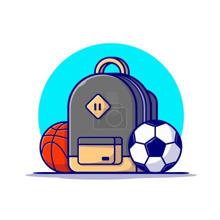 Illustration for Backpack With Soccer Ball And Basket Ball Cartoon Vector Icon Illustration. Education Sport Icon Concept Isolated Premium Vector. Flat Cartoon Style - Royalty Free Image