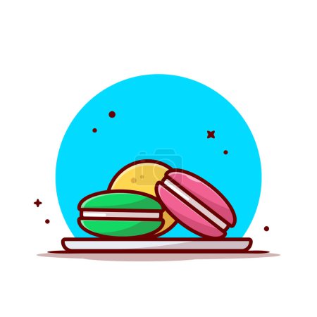 Ilustración de Macaroon On Plate Cartoon Vector Icon Illustration (en inglés). Objeto alimenticio Concepto de icono Vector Premium aislado. Estilo plano de dibujos animados - Imagen libre de derechos