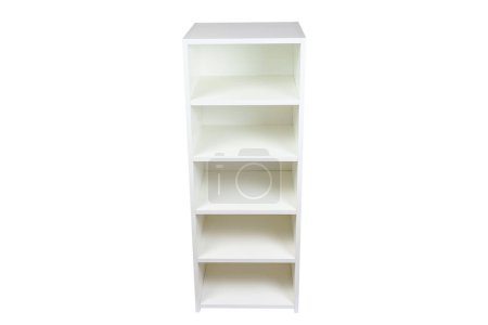 Téléchargez les photos : Rack with shelves on a white isolated background. White chipboard furniture. - en image libre de droit