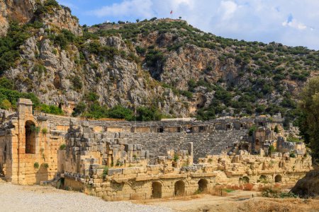 Photo for Greco-Roman amphitheater in Demre formerly Kale in Turkey in the province of Antalya of the ancient city of Myra, one of the main centers of Lycia. Grandiose antique buildings of the second century - Royalty Free Image