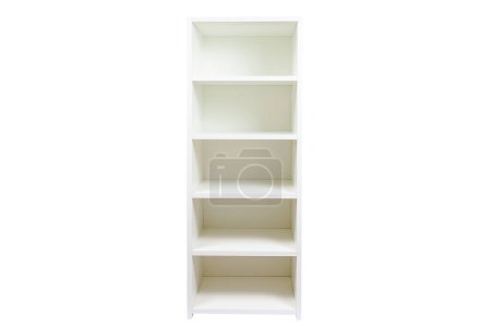 Téléchargez les photos : Rack with shelves on a white isolated background. White chipboard furniture. - en image libre de droit