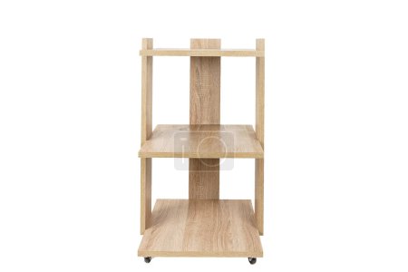 Téléchargez les photos : Cabinet or rack on wheels with shelves on a white isolated background. Wooden chipboard. - en image libre de droit