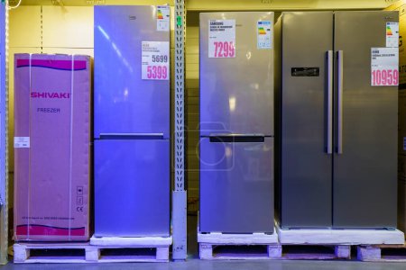 Photo for Refrigerators on the store shelf. January 26, 2022 Beltsy Moldova. - Royalty Free Image