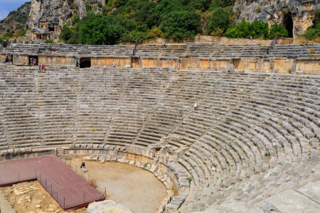 Photo for Greco-Roman amphitheater in Demre formerly Kale in Turkey in the province of Antalya of the ancient city of Myra. August 10, 2022 Demre Turkey - Royalty Free Image