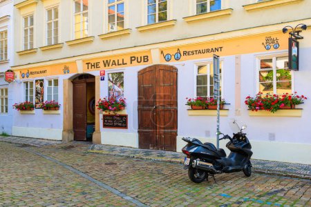 Photo for August 27, 2022 Prague, Czech Republic. The wall pub. Background with selective focus and copy space for text - Royalty Free Image