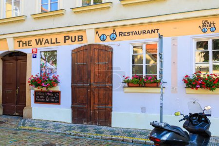 Photo for August 27, 2022 Prague, Czech Republic. The wall pub. Background with selective focus and copy space for text - Royalty Free Image