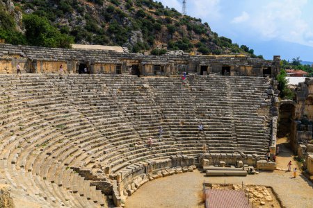 Photo for Greco-Roman amphitheater in Demre formerly Kale in Turkey in the province of Antalya of the ancient city of Myra. August 10, 2022 Demre Turkey - Royalty Free Image