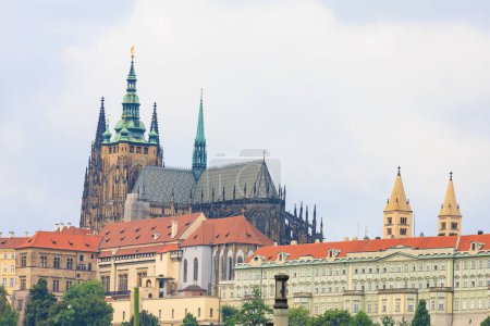 Photo for View of the Gothic Catholic Cathedral of St. Vitus, Wenceslas and Vojtech in Prague Castle. Background with selective focus and copy space - Royalty Free Image