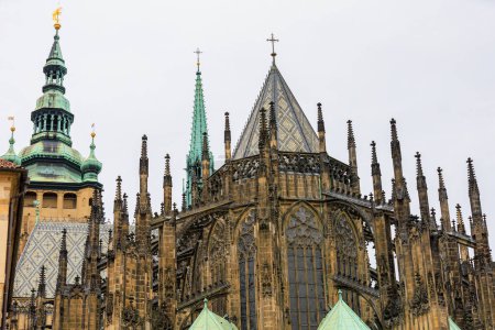 Photo for View of the Gothic Catholic Cathedral of St. Vitus, Wenceslas and Vojtech in Prague Castle. Background with selective focus and copy space - Royalty Free Image