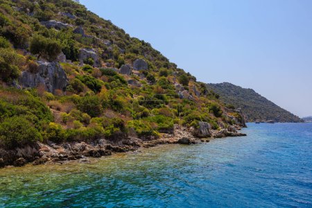 Photo for The ruins of a sunken ancient city on the island of Kekova another name for Karavola, Lycian Dolichiste near Demre and Kas in Turkey in the province of Antalya, one of the centers of Lycia - Royalty Free Image