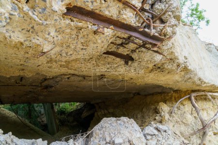 Photo for Shelter ruins. Abandoned secret nuclear bunker. Cold War command post, object 1180. Background with selective focus - Royalty Free Image