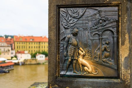Photo for Ancient medieval sculptures on the Charles Bridge. Background with selective focus and copy space - Royalty Free Image