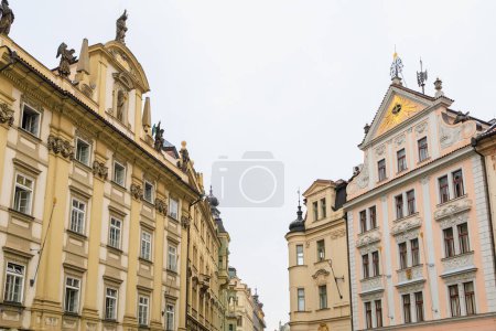 Photo for Facade of the house of classical European architecture of the old cozy tourist city. Background with selective focus and copy space - Royalty Free Image