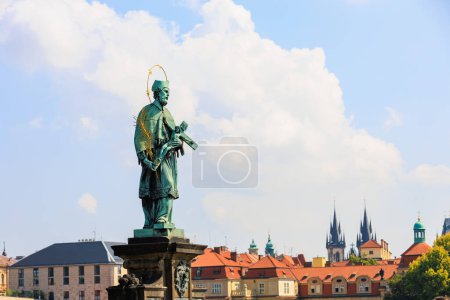 Photo for Ancient medieval sculptures on the Charles Bridge. Background with selective focus and copy space - Royalty Free Image
