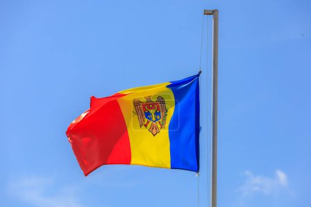 Flag of the state of the Republic of Moldova. Background with selective focus and copy space for text