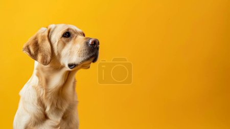 Photo for Portrait of a dog on a bright yellow background. Portrait of a Labrador. Isolated background, copy space. High quality photo - Royalty Free Image