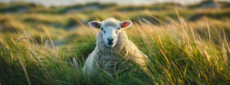 Porträt eines schönen isländischen Schafes. Porträt eines isländischen Widders vor der Kulisse einer wunderschönen Landschaft. Kopierraum. Hochwertiges Foto