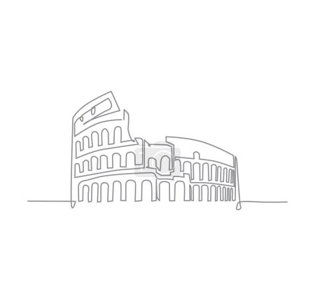 Téléchargez les illustrations : Art en ligne continu du point de repère de l'amphithéâtre Colisée. Bâtiment emblématique historique à Rome. Dessin à une ligne avec course active. - en licence libre de droit
