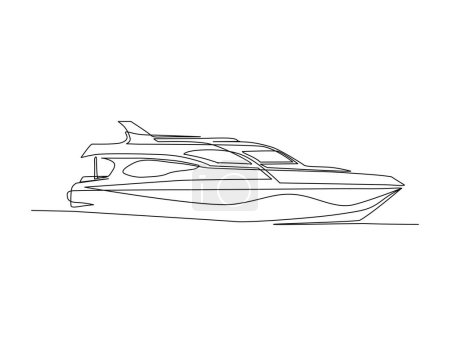 Illustration for Continuous one line drawing of Yacht. Boat line art drawing vector illustration. Luxury boat hand drawn. - Royalty Free Image