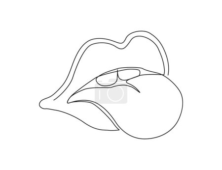 Illustration for Continuous one line drawing of tongue hanging out. Lips line art drawing vector illustration. - Royalty Free Image