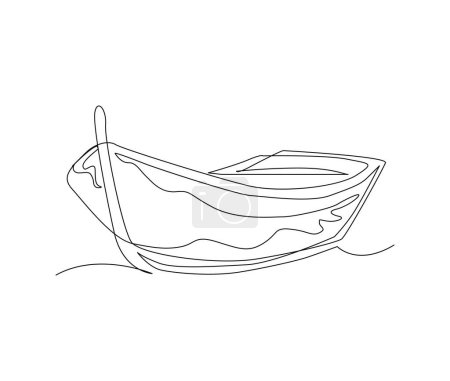 Téléchargez les illustrations : Continuous line art drawing of wooden fishing canoe. Wooden fishing Boat single line art drawing vector illustration. - en licence libre de droit