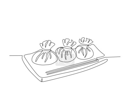 Illustration for Continuous one line drawing of dim sum or shumay. Dimsum simple line art vector design. - Royalty Free Image