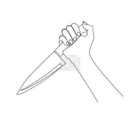 Illustration for Continuous one line drawing of hand holding knife. Hand holding cutlery simple line art vector design. - Royalty Free Image