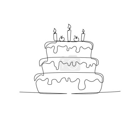 Téléchargez les illustrations : Continuous one line drawing of birthday cake with candles. Party, anniversary and celebration concept. Minimalism Hand drawn vector illustration. - en licence libre de droit