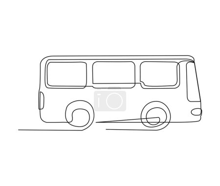 Téléchargez les illustrations : Continuous one line drawing of tourist bus. Simple travel bus line art vector illustration. - en licence libre de droit