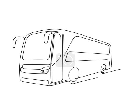 Ilustración de Continuous one line drawing of tourist bus. Simple travel bus line art vector illustration. - Imagen libre de derechos