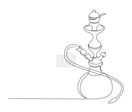 Illustration for Continuous one line drawing of hookah, tobacco smoking equiptment. simple  sheesha outline vector illustration. - Royalty Free Image
