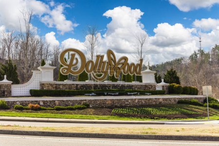 Photo for Pigeon Forge, TN - March 2022: Dollywood sign near the entrance to the theme park in Pigeon Forge, TN. - Royalty Free Image