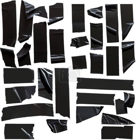 Photo for Torn fragments of black adhesive tape.white background - Royalty Free Image