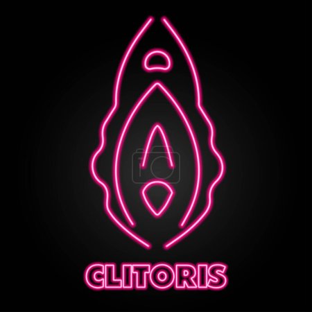 Illustration for Clitoris neon sign, modern glowing banner design, colorful modern design trends on black background. Vector illustration. - Royalty Free Image