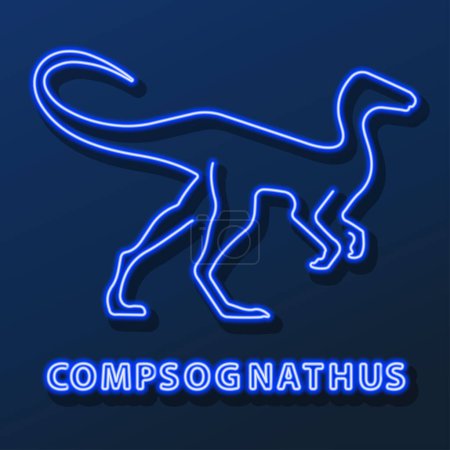 Téléchargez les illustrations : Signe néon compsognathus, conception moderne de bannière lumineuse. - en licence libre de droit