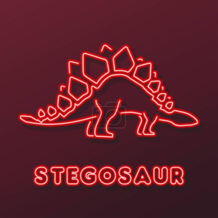 Illustration for Stegosaur neon sign, modern glowing banner design. - Royalty Free Image