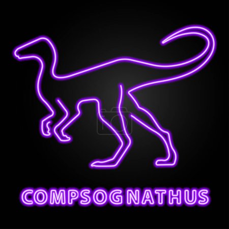 Téléchargez les illustrations : Signe néon compsognathus, conception moderne de bannière lumineuse. - en licence libre de droit