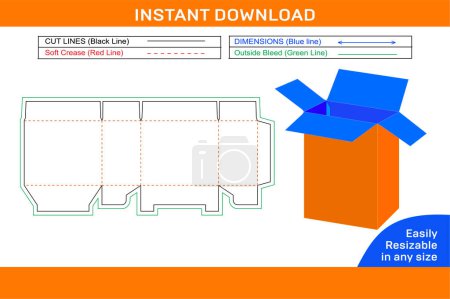 Packaging corrugated box dieline template and 3D box design and editable easily resizable Box dieline and 3D box