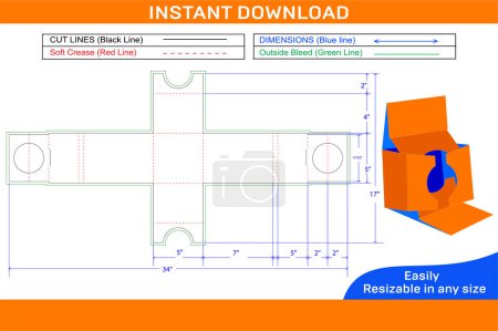 Ilustración de CC cemera caja de embalaje plantilla dieline y 3D caja de color cambiable y editable Box dieline - Imagen libre de derechos