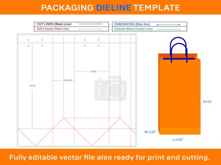 Téléchargez les illustrations : Sac-5.25x3.25x13 _ inch Shopping Bag Dieline Template - en licence libre de droit