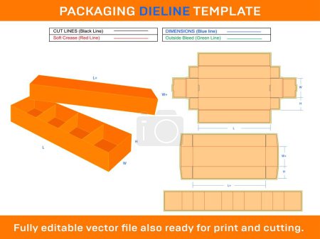 Ilustración de 4 Caja de chocolate con tapa e insertar plantilla Dieline SVG, Ai, EPS, PDF, DXF, JPG, archivo PNG - Imagen libre de derechos
