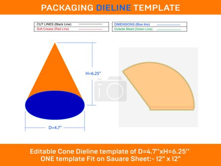 Ilustración de Helado de cono de papel grande Plantilla Dieline D 4.7xH 6.25 pulgadas - Imagen libre de derechos