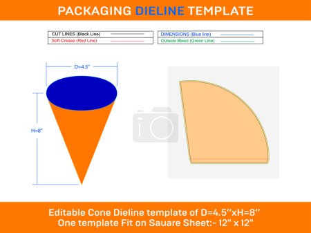 Ilustración de Conos de papel para bocadillos Tamaño extra grande Plantilla Dieline D 4.5xH 8 pulgadas - Imagen libre de derechos