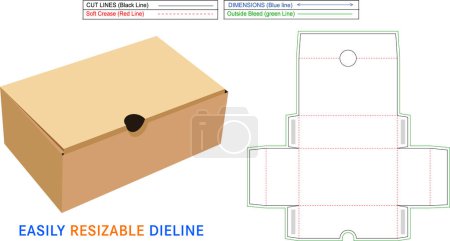 Rigid luxury tray box or lid box die line, die cut packaging template design with 3D box vector file