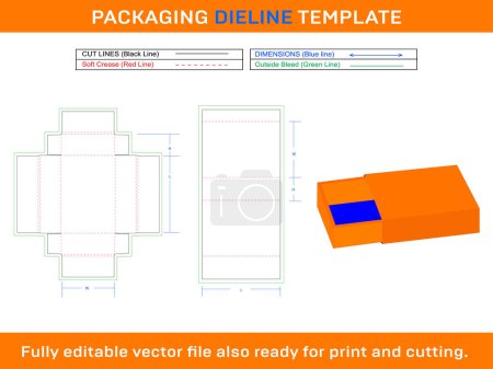 Ilustración de Caja de cerillas personalizada, plantilla Dieline con diseño de caja 3D - Imagen libre de derechos
