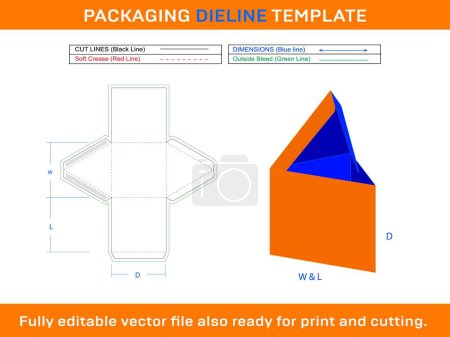 Ilustración de Caja de triángulo, caja de regalo, caja de almacenamiento Dieline Template - Imagen libre de derechos