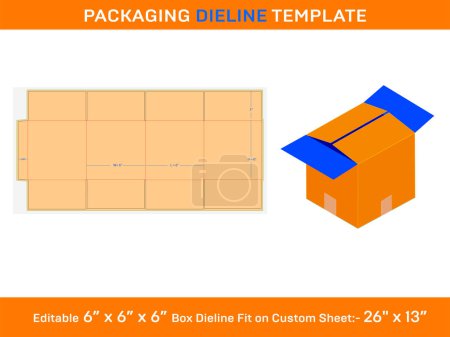 Ilustración de Caja del cartón del envío del vector, plantilla de Dieline, 6x6x6 pulgadas, - Imagen libre de derechos