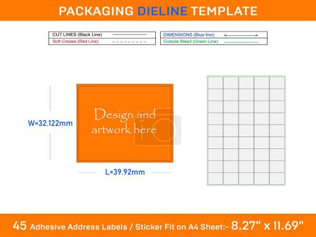 Ilustración de 45 Etiquetas de dirección adhesiva Plantilla Dieline 39.92 x 32.122mm - Imagen libre de derechos